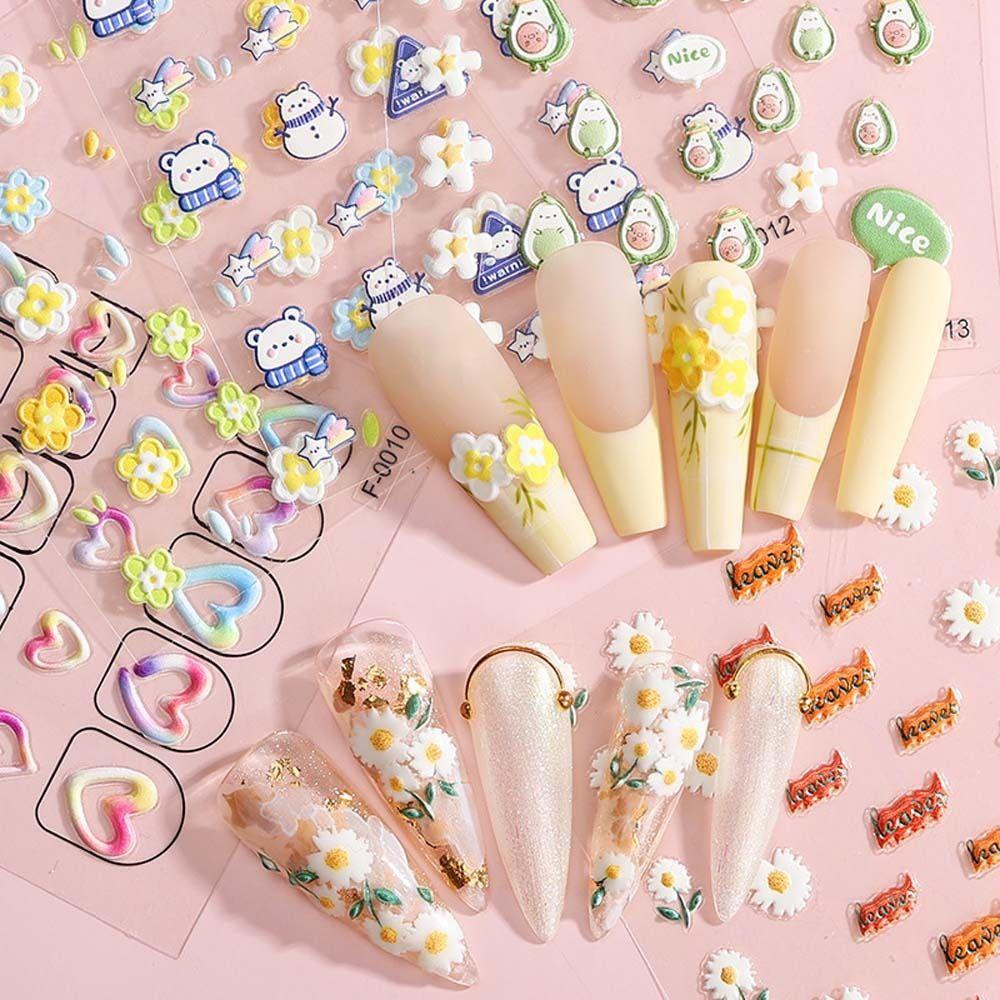 Needway Kartun Stiker Kuku Wanita Korea Kelinci Hewan Beruang Perekat Diri Nail Art Dekorasi