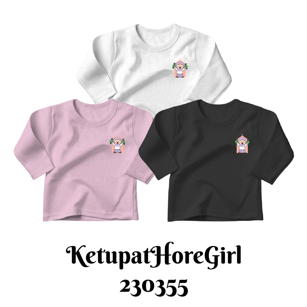 Kaos Panjang Muslim Series Ramadhan Happy Run Girl Size Bayi Anak Dewasa Bahan Katun Combed 30s