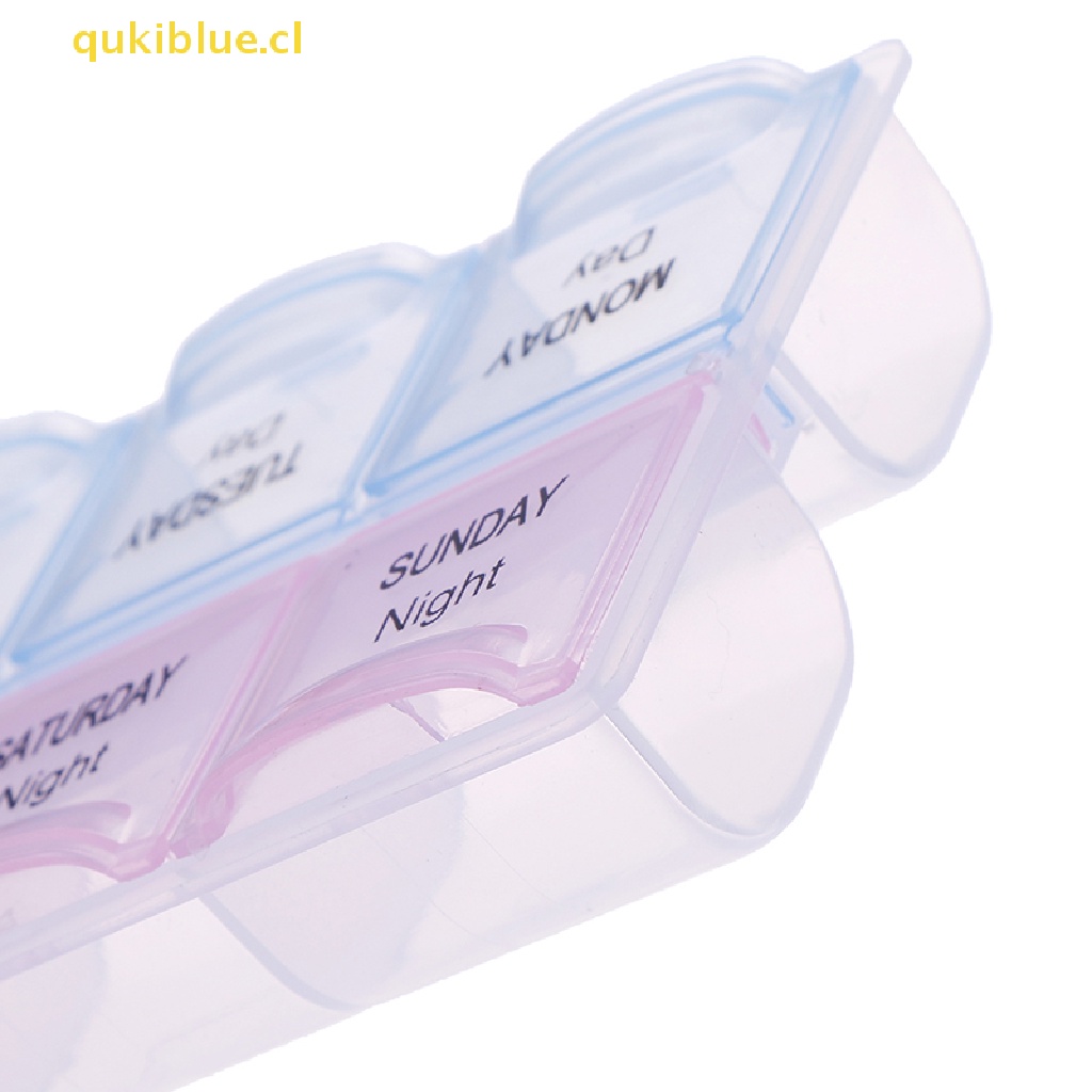 Qukiblue 1pc 7hari Kotak Pil Obat Tablet Dispenser Organizer Tempat Penyimpanan Mingguan cl