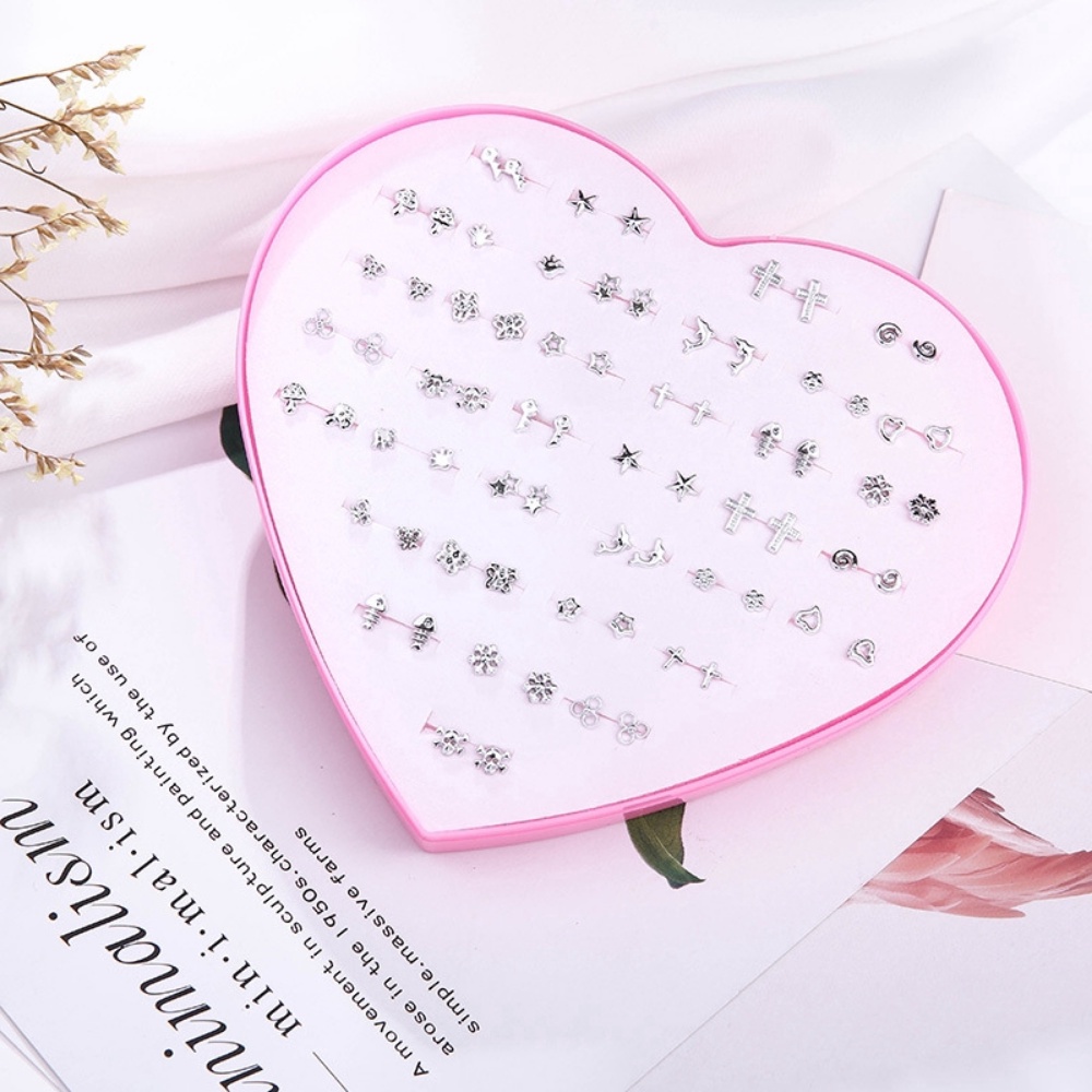 36pasang/kotak Sederhana Anting Pejantan Set Plastik Hypoallergenic Anting Telinga Manset Wanita Perhiasan Hadiah SWET HEART JEWELRY