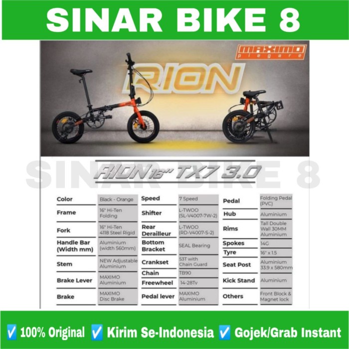 Sepeda Lipat Ukuran 16 inch MAXIMO Piegare RION TX7 3.0