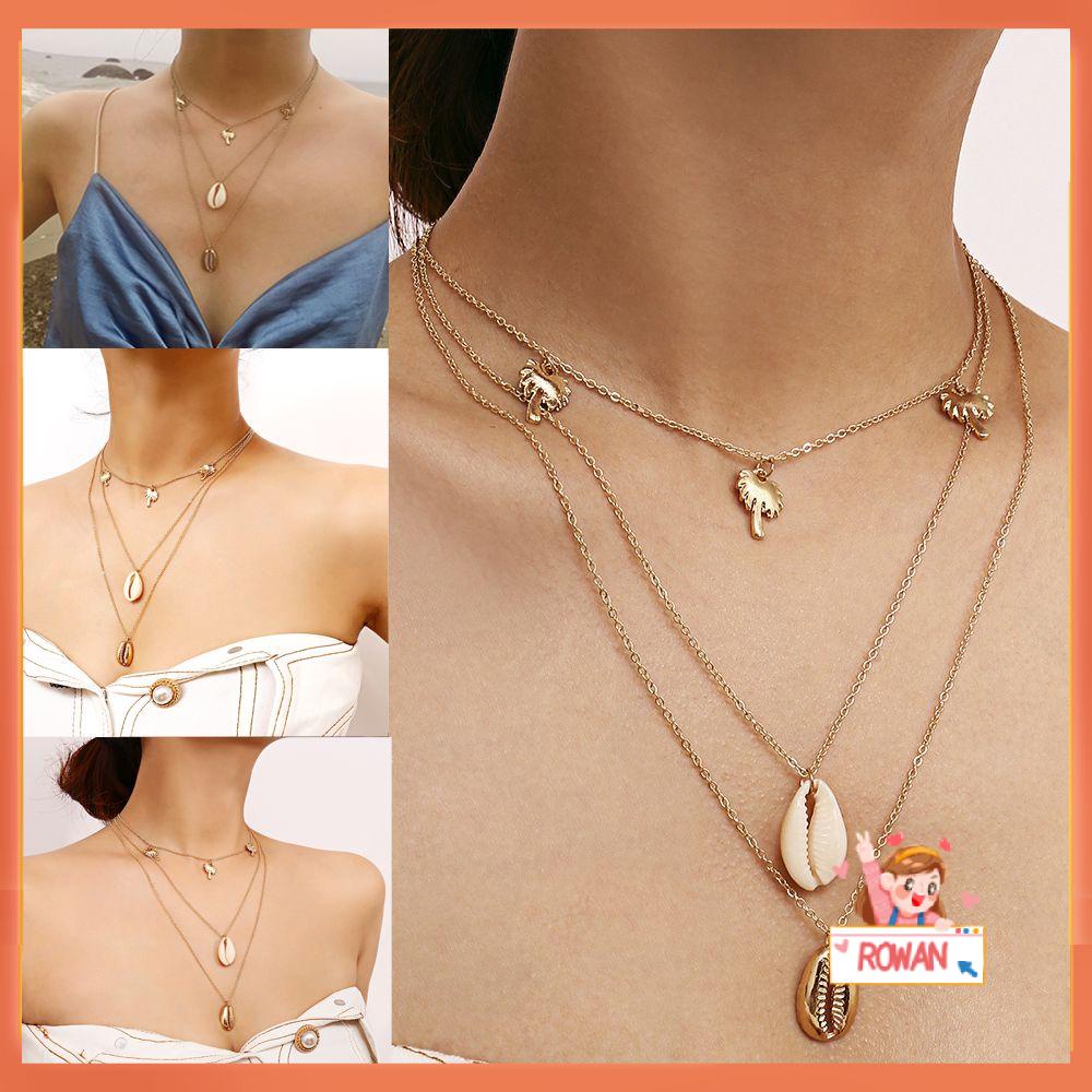 R-flower Multilayer Shell Kalung Musim Panas Hadiah Rantai Choker Perhiasan Pantai