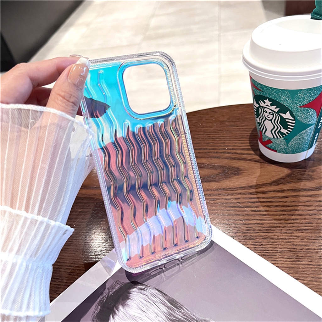 Casing Transparan laser Mewah iPhone 14 Pro Max Plus case iPhone 11promax Square case12 13 Pro Max Kreatif Sepenuhnya Tertutup Perlindungan shockproof Silikon Lembut Penutup Belakang