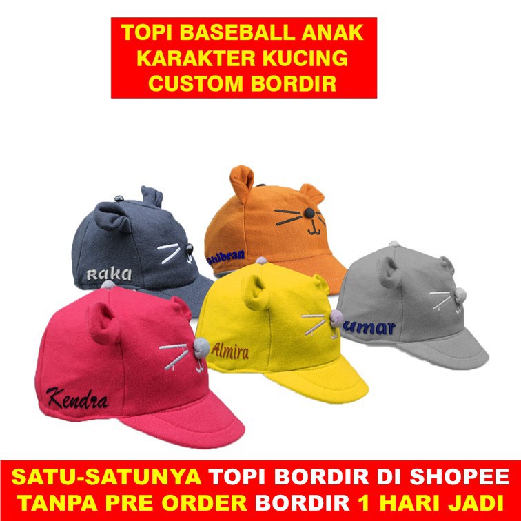 Topi Bayi Lucu Karakter Kucing Bordir Nama