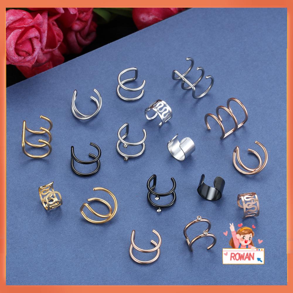 R-flower 6pasang/Set Klip Telinga Baru Tanpa Tindik Stainless Steel Cartilage Hoop