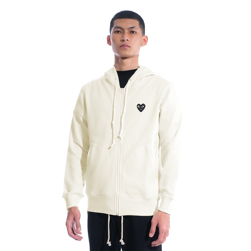 CDG Play Holiday Emoji Zip-Up Hoodie Beige