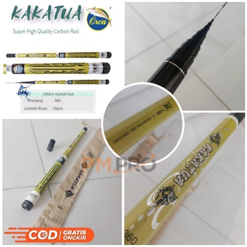 Joran Tegek Bahan Carbon Orca Kakatua Ruas Pendek Action Hard Panjang 360 Atau Tongkat / Tangkai Pan