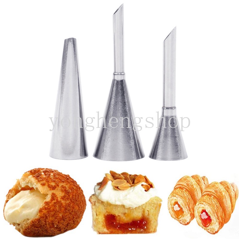 3pcs/set Stainless Steel Icing Piping Tabung Nozzle Cupcake Tips Puff Cream Pastry Piping Nozel Dekorasi Kue Dapur DIY Alat Baking