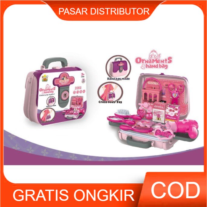 Mainan Anak ORNAMENTS HAND BAG COSETICS Make Up 2in1 Koper Tas Beauty