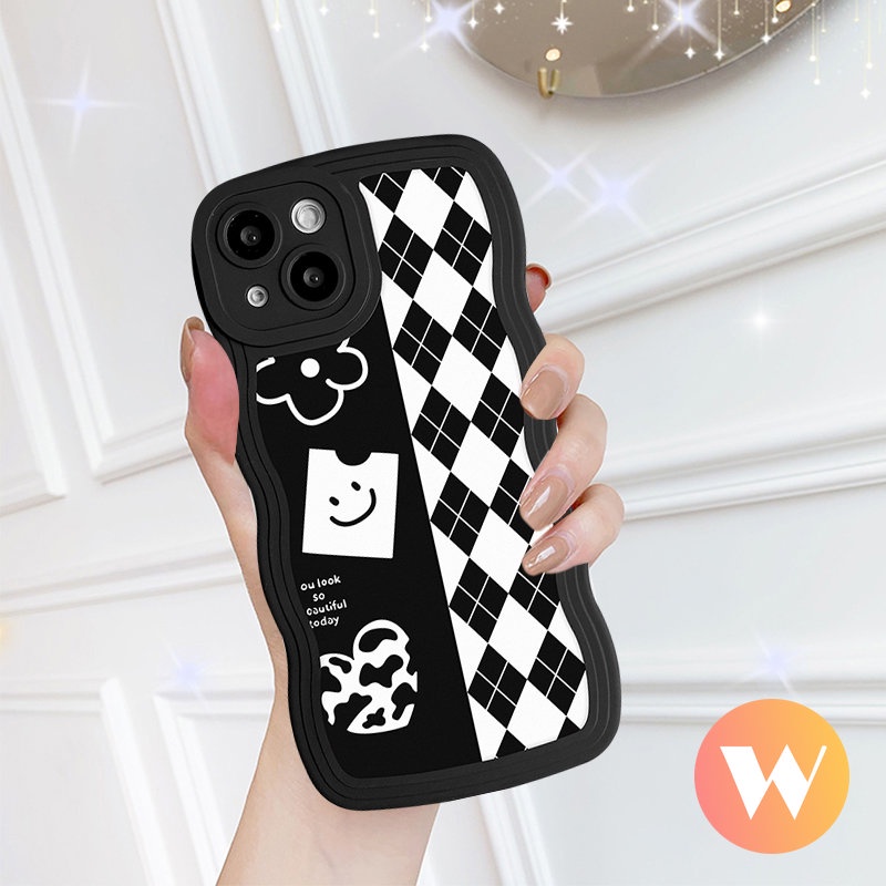 Infinix Smart 5 4 6 Plus Hot 11 9 10 12 Play 10T 11s 20 8 10Lite 12i 20s Note 12 12 G96 8 10Pro 12Pro Hot 10s 11s Chessboard Little Monsters Diamond Kartun Wavy Edge Soft Cover