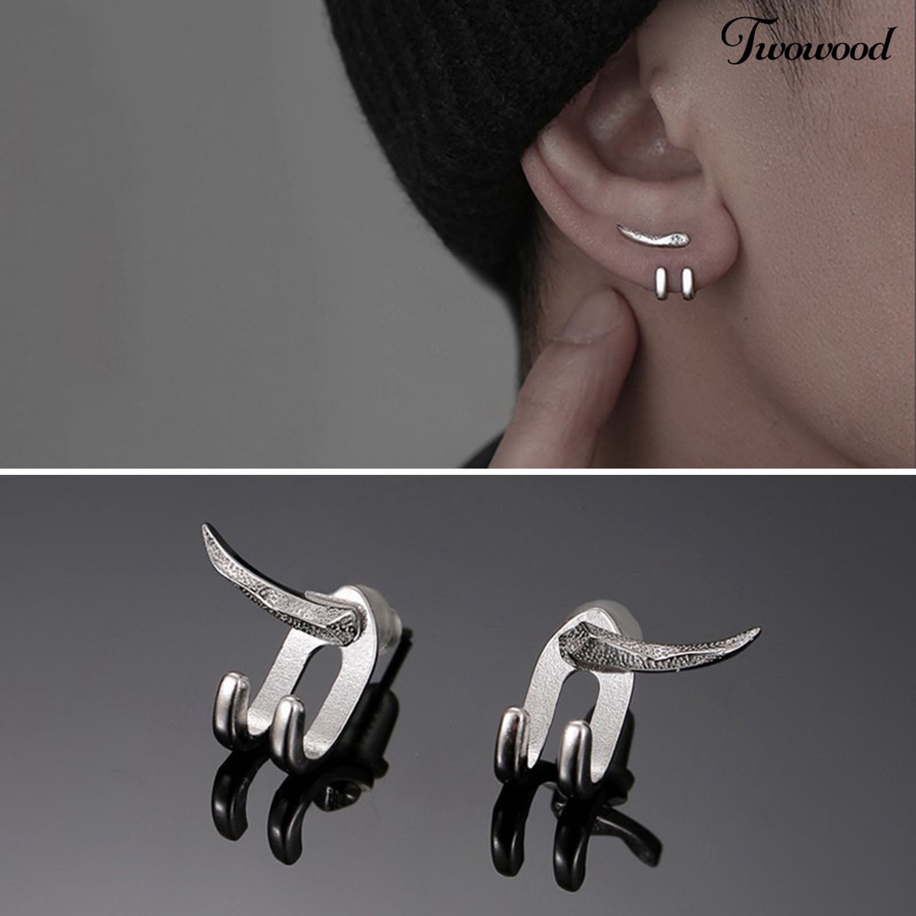 Twowood Ear Studs Punk Hip Hop Dilepas 2-cakar Kait Kepribadian Hadiah Keren Gaya Sederhana Pria Anting Perhiasan Fashion