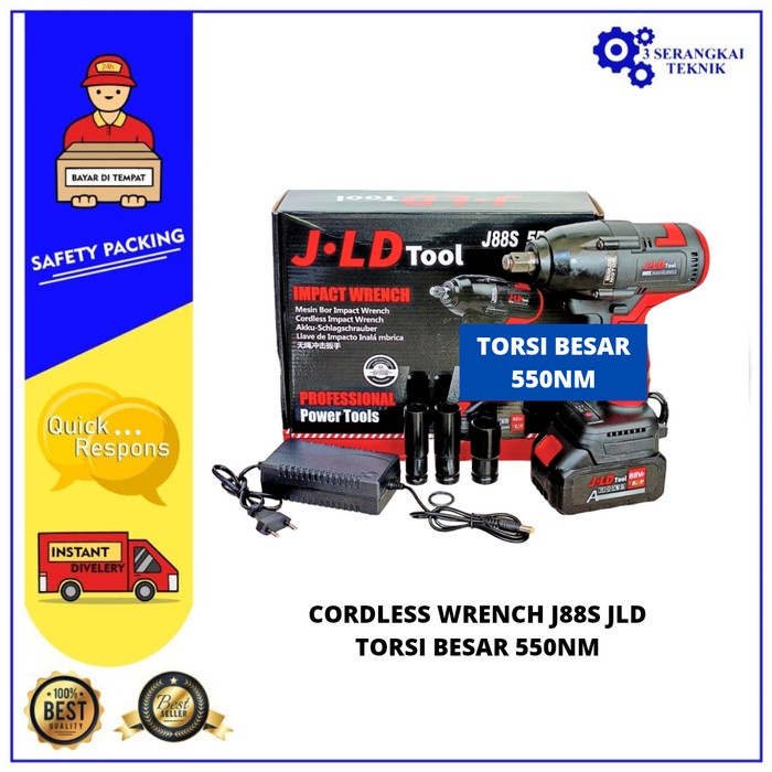 [1BATERAI] Cordless Impact Wrench 88Vf J88S Brushless Torsi Besar JLD 550Nm Bor