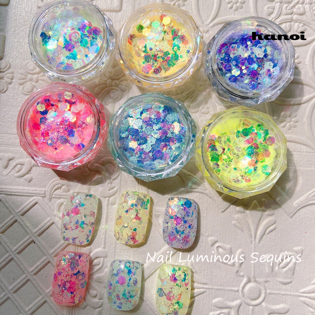 Hi 1kotak Luminous Nail Sequin Wanita Neon Kuku Glitter Flake Nails Art Dekorasi Manicure Aksesoris Untuk Digunakan Di Rumah