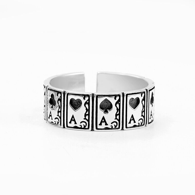 Retro Cincin Kartu Poker Untuk Wanita Pria Lurus Flush Rings Unisex Perhiasan Aksesoris Trendi