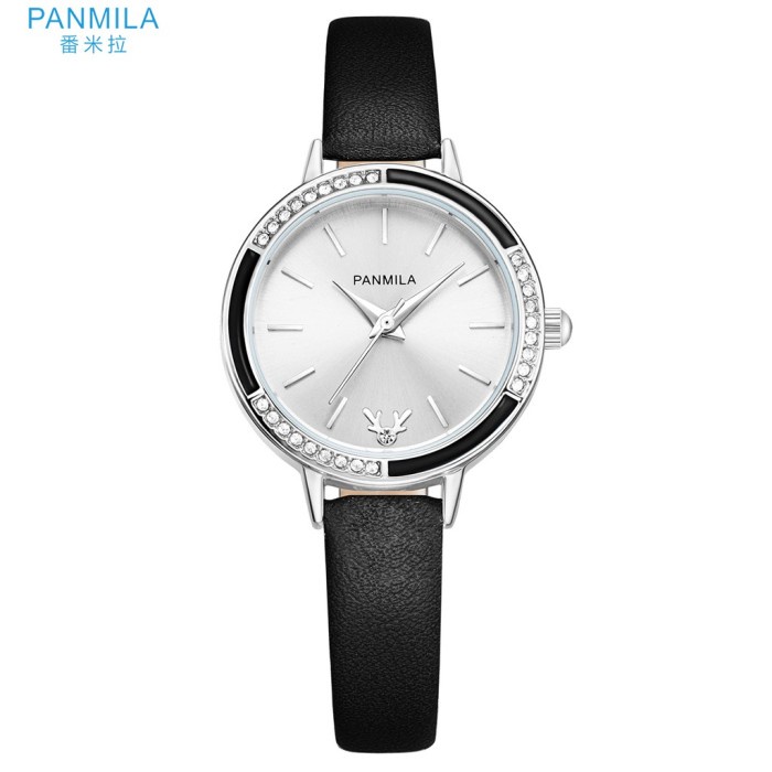 Jam Tangan Panmila Asli Wanita Tali Kulit Hitam Kasual P0540S-DZ1WHW