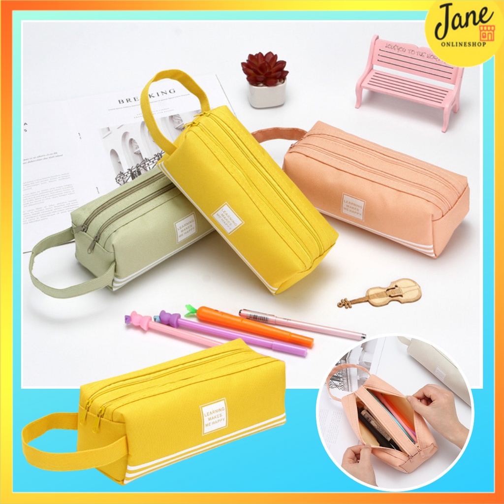 

Tempat Pensil Kosmetik Nylon Polos Warna Double Zipper Stationary Case JCTP80