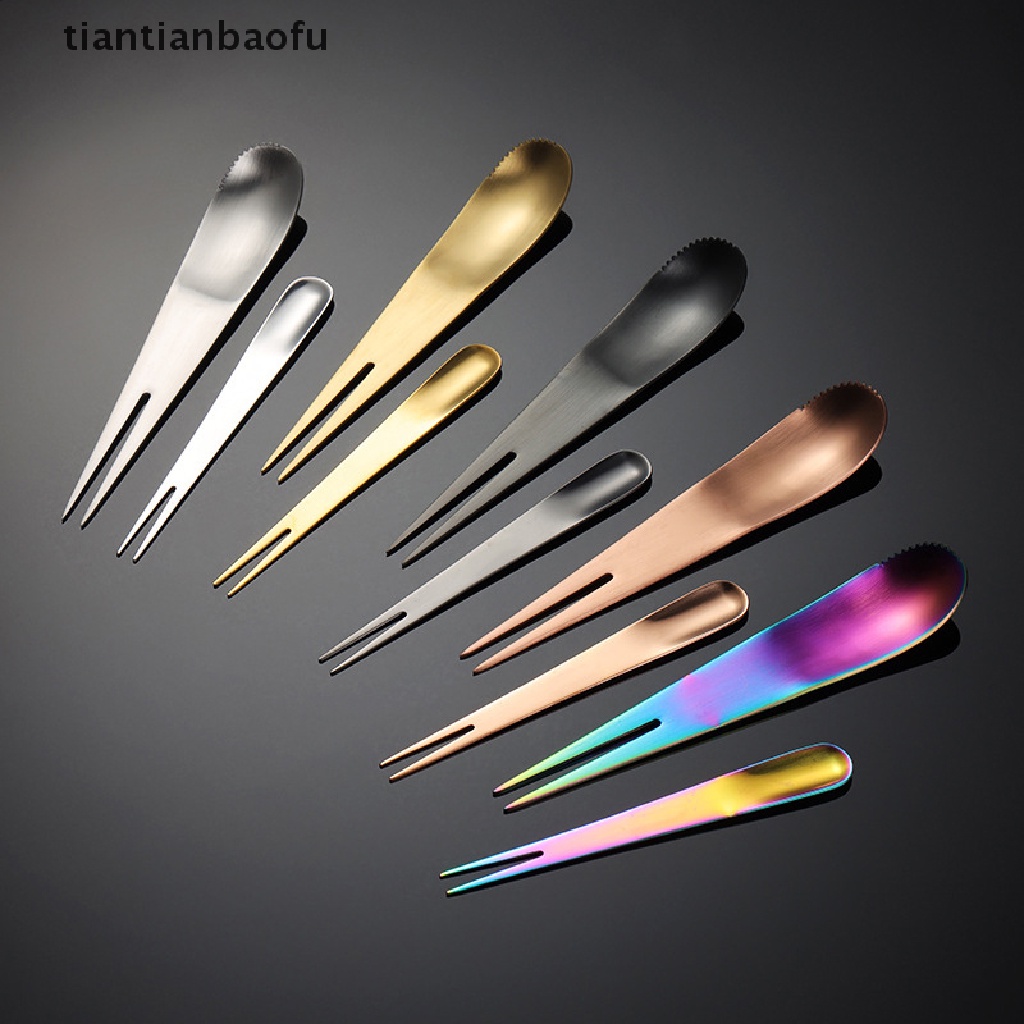 [tiantianbaofu] Kreatif Stainless Steel Garpu Buah Dual-Use Serba Guna Es Krim Dessert Sendok Garpu Buah Portable Cocktail Salad Fruit Forks Garpu Kue Butik