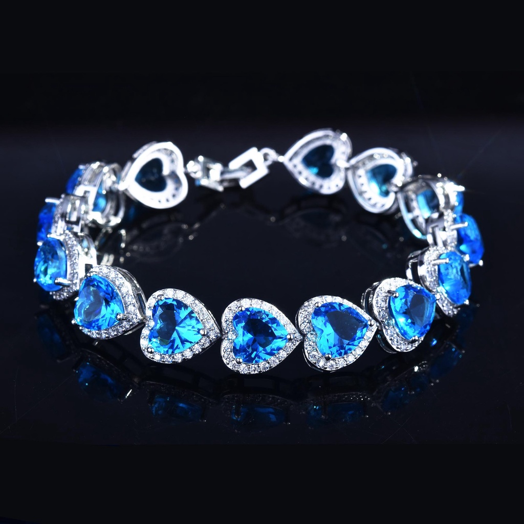 Goldkingdom Fashion Perhiasan Aksesoris Ready Stock Eropa Dan Amerika Mewah Super Flash Jantung Gelang Jantung Laut Biru Harta Karun Warna Gelang Harta Karun