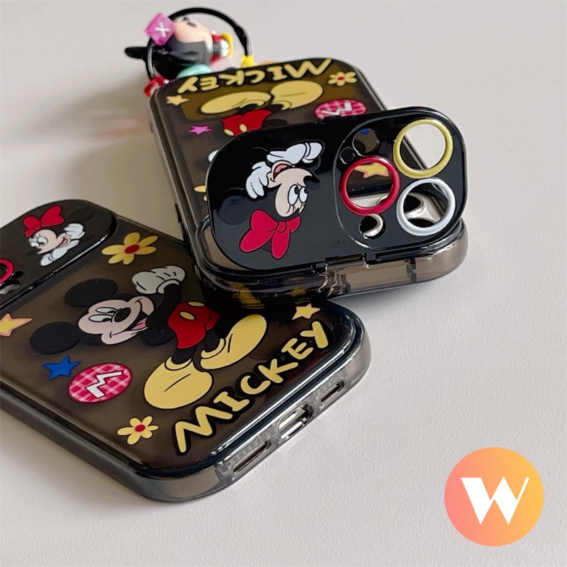 IPHONE Flip Make Up Cermin Kartun Disney Case Kompatibel Untuk Iphone11 13 14 12 Pro Max X XR 7 8 Plus XS Max SE 2020 Lucu Mickey Minnie Mouse Shockproof Lembut TPU Phone Cover