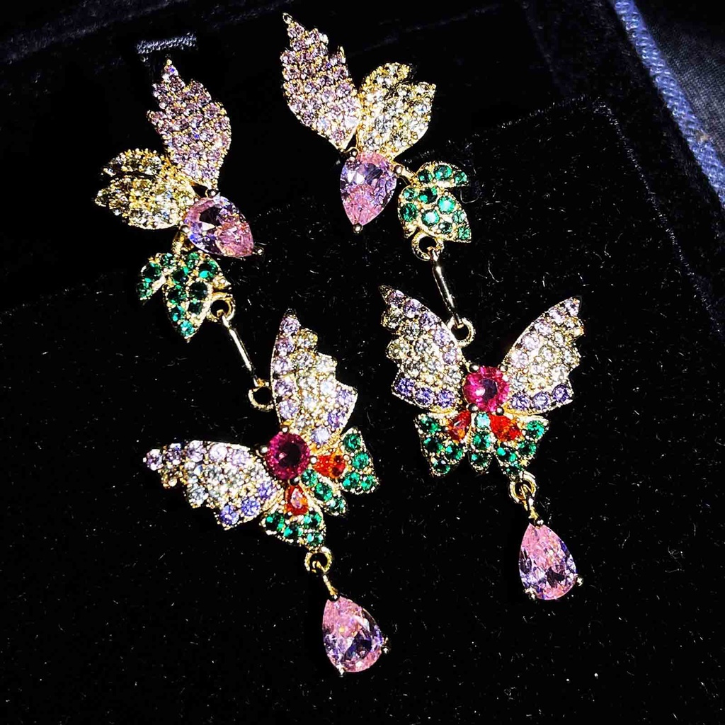 Goldkingdom Fashion Perhiasan Aksesoris Ready Stock Siaran Populer Baru Super Peri Kupu-Kupu Anting Tetesan Air Wanita Serbaguna Gaun Pengantin Perak Jarum Anting