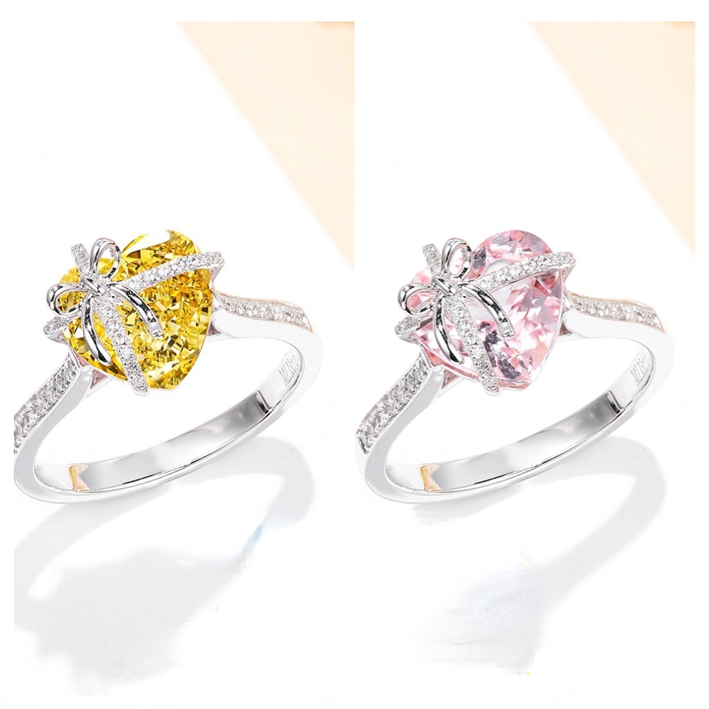 Goldkingdom Aksesoris Perhiasan Fashion Ready Stock Super Flash Argyle Pink Berlian Hati Morgan Batu Cincin Berlian Untuk Menarik Kekayaan Berlian Kuning Busur Cincin