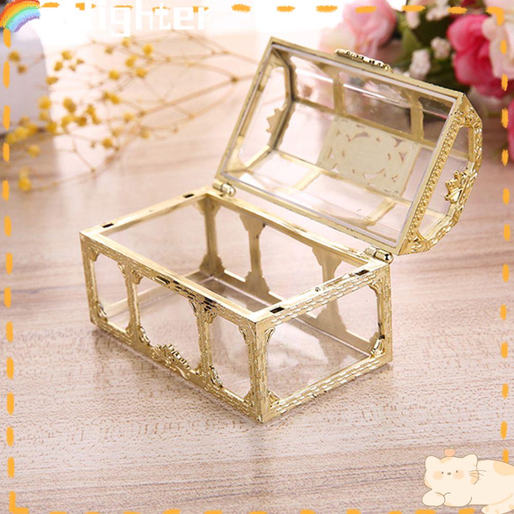 Solighter Treasure Chest Retro Plastik Transparan Souvenir Crystal Permata Candy Box