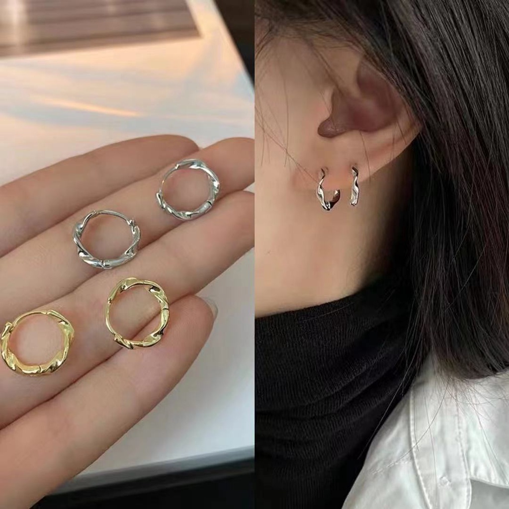 Fashion Tidak Teratur Memutar Anting Hoop Untuk Wanita Sederhana Emas Perak Anting Perhiasan Aksesoris