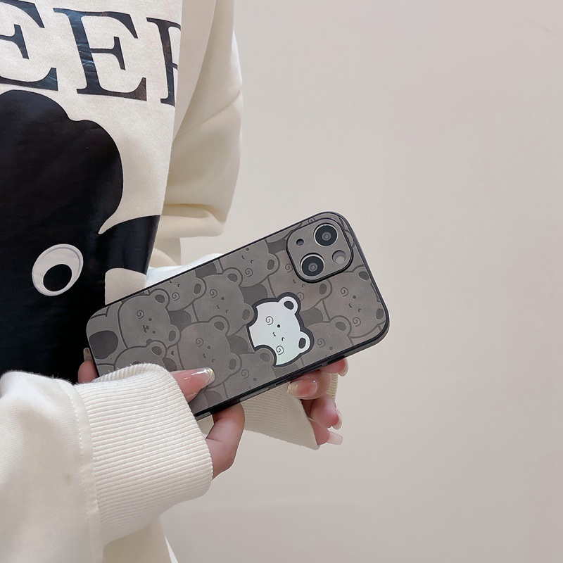 【Gradient Laser】So Cute Little Bear Case IPhone 11 12 13 14 Pro Max X XR XS MAX 14 Plus Protect Case Lovely Gray Brown Bears