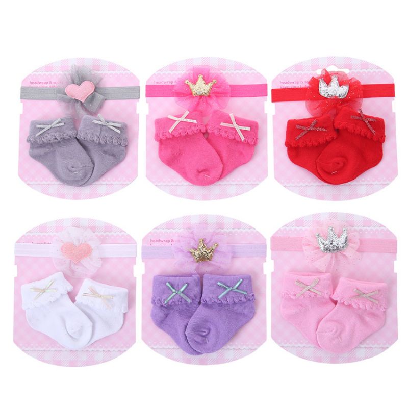 (Pimenova) Sock &amp; Headband Set / Set Kaos Kaki Bandana Bayi / kaos kaki set dengan headband