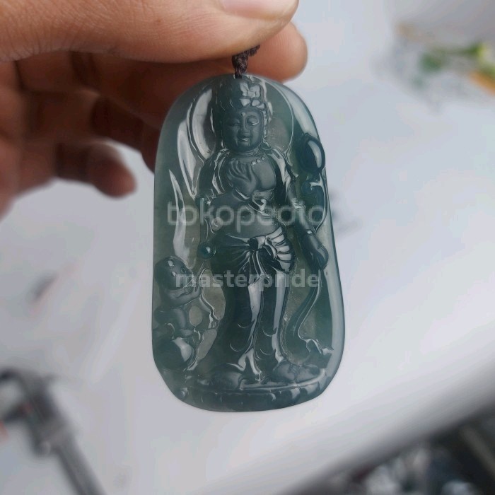 KALUNG LIONTIN UKIR KWAN IM ASLI GIOK BURMA TYPE A VALIDASI INDO