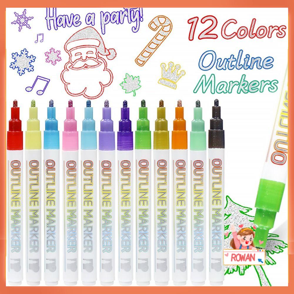 R-flower8/12pcs Pen Garis Ganda Graffiti Hand Akun Natal Fluorescence Watercolor Hand Painted Stabilo Pen