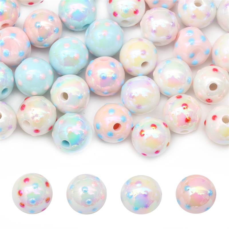 10 16mm Bukaan 3mm acrylic plated color dripping oil wave dot beads wave dot pattern Manik-Manik Akrilik Bulat Untuk DIY Buatan Tangan Membuat Perhiasan Gelang Kalung