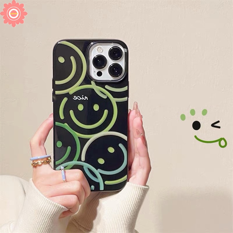 IPHONE Casing Ponsel Anti Guncangan Kompatibel Untuk Iphone7 8 Plus XR 11 Pro Max13 12 14 Pro Max X XS Max SE 2020 Kartun Yang Indah Smiley Lucu Glossy Pink Cherry Halus Keren Hitam Soft Cover