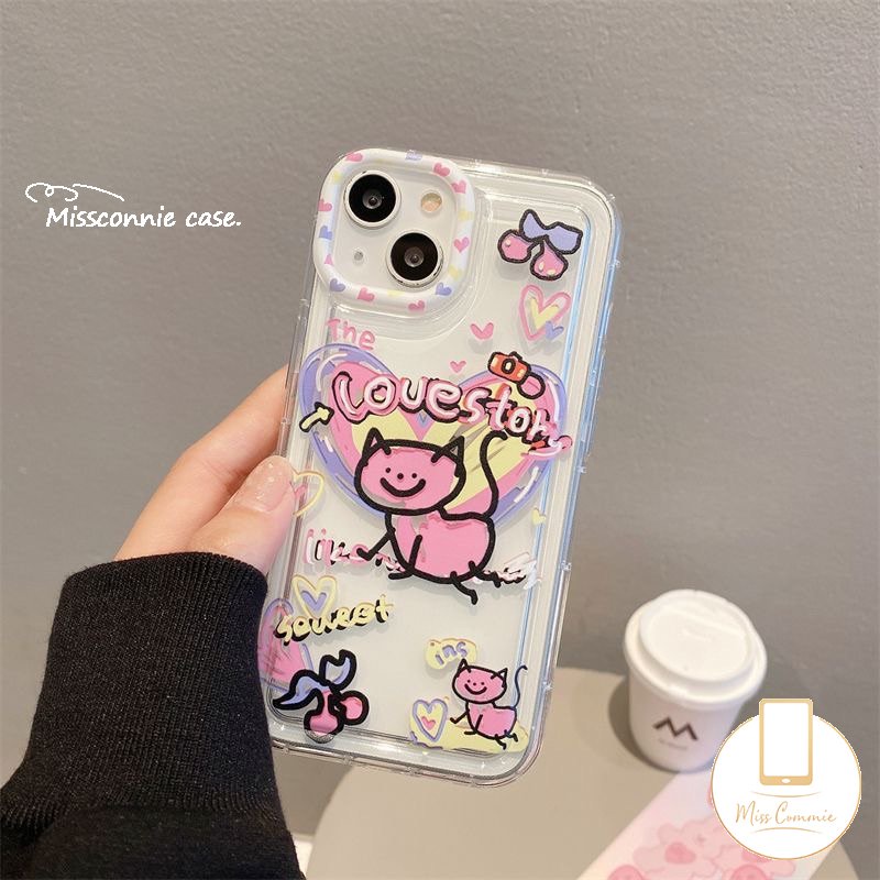 Ins Graffiti Cinta Hati Case Realme C53 C35 C55 C30 7i C17 9i C20A C25Y C33 C15 C25 C12 C11 C21Y C25s 6i 5 5s 5i C20 C3 C11 C1 C2 Airbag Shockproof Lucu Kartun Kucing Penutup Bening