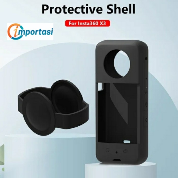 Silicone Case Body &amp; Lens Cap INSTA360 X3 Cover Lensa Silikon Kondom - Hitam