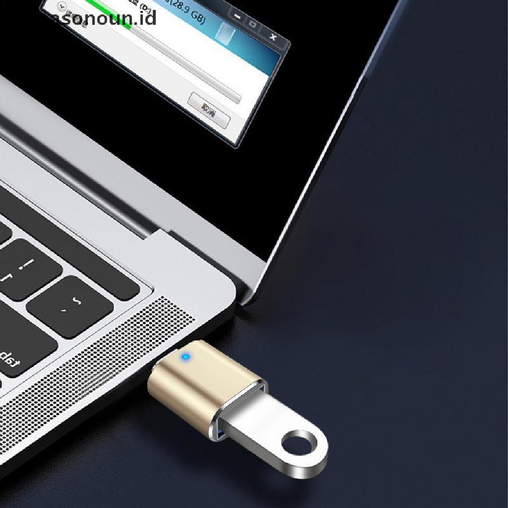 Seasonoun OTG Adapter Konektor Tipe C Ke USB3.0 Dengan Indikator Untuk Ponsel Kabel Data Male to Female Converter Rechargeable USB Drive Card Reader Adapter.