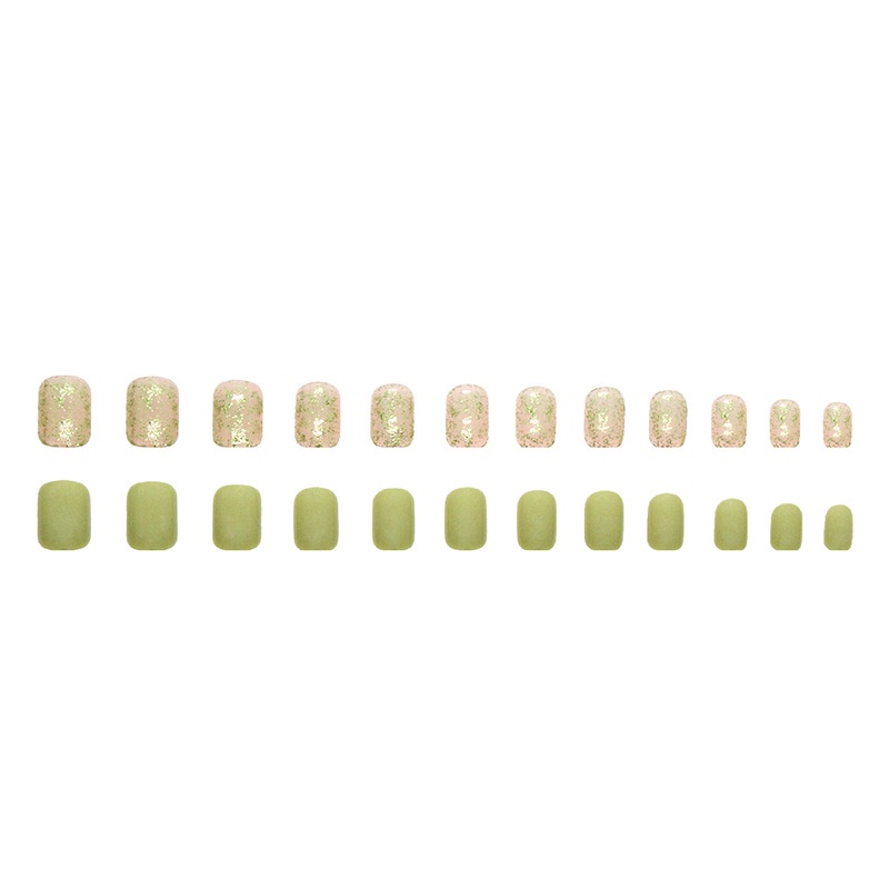 New Spring Matte Green Shiny Shards Fake Nails Paku Palsu Persegi Isi 24pcs/box R742