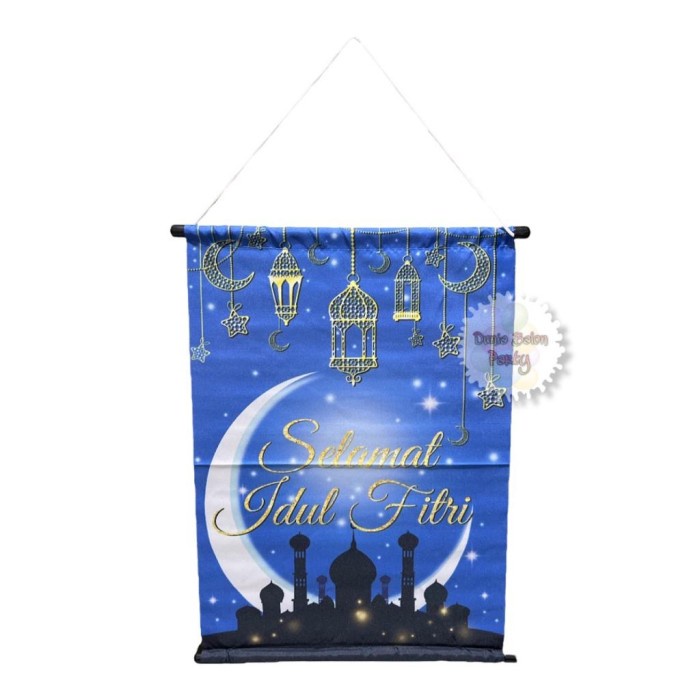 Dekorasi Banner Selamat Idul Fitri / Hiasan Lebaran Spanduk Biru Kecil