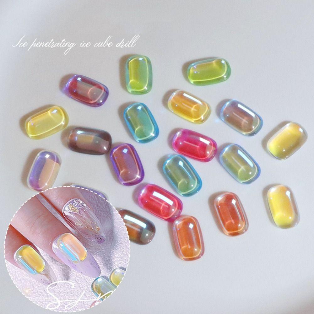 Mxbeauty Clear Aurora Nail Charms Mocha Square Cellophane Hiasan Paku Strip Blok Es Tebal