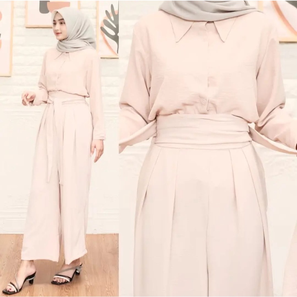 BEFAST - ZEC SetCel ELANI Tali Pinggang / One Set Nella CRINCLE / Pakaian Kerja Wanita Terbaru / Oneset Polos Formal / Outfit Daily Wanita Hijab Style / Setelan Wanita Kekinian Remaja ABG Trendy / Fashion Casual Wanita ABG