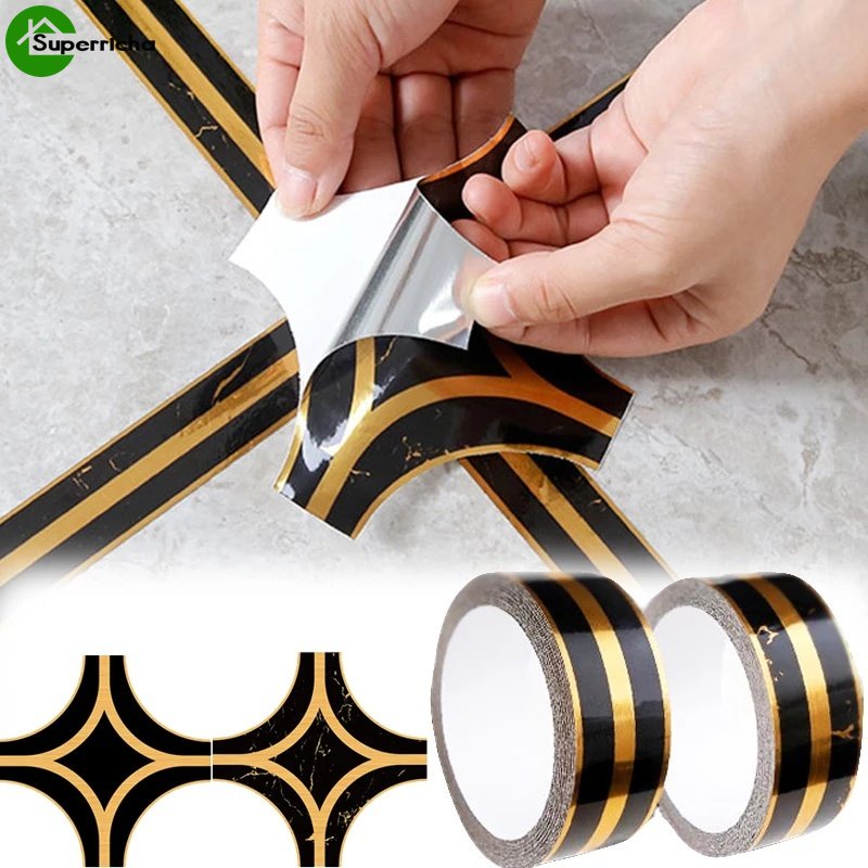 Hot Sale/5M Tahan Aus Jahitan Cantik Garis Emas Self Adhesive Floor Tile Stickers/Waterproof Tile Beauty Seam Tape Stickers