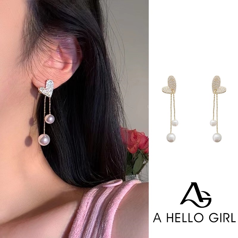 Anting S925 Silver Needle Model Rumbai Panjang Aksen Mutiara Gaya Korea Untuk Wanita