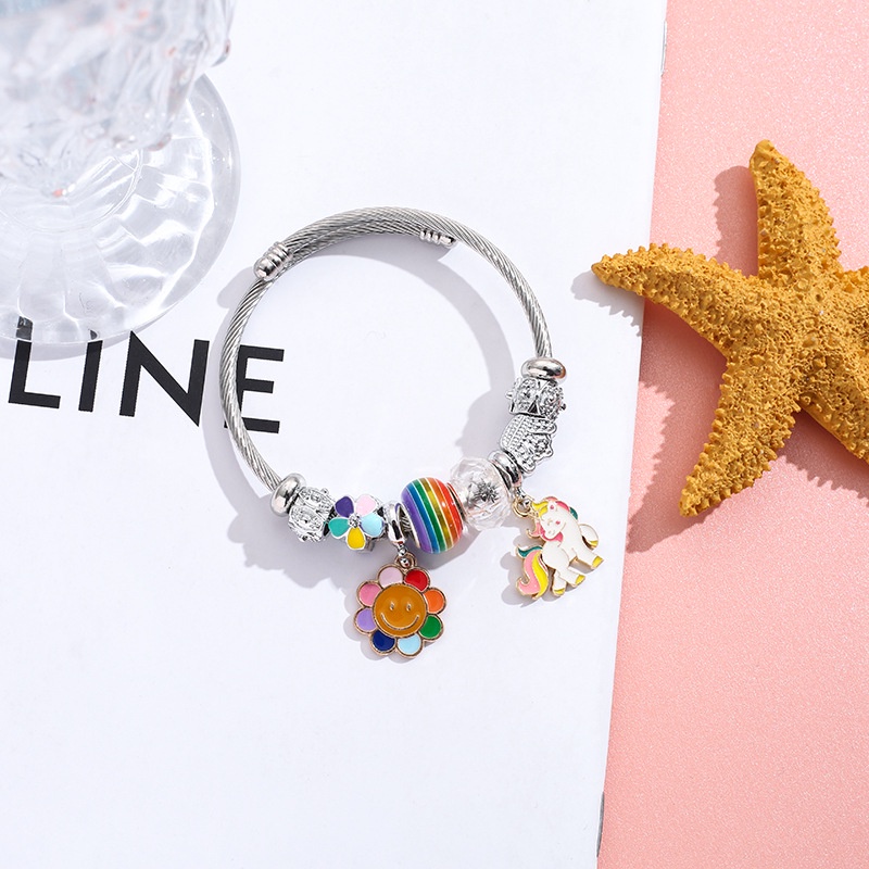 XiaoboACC Liontin Unicorn Stainless Steel Tidak Luntur Manik-Manik Adjustable DIY Gelang