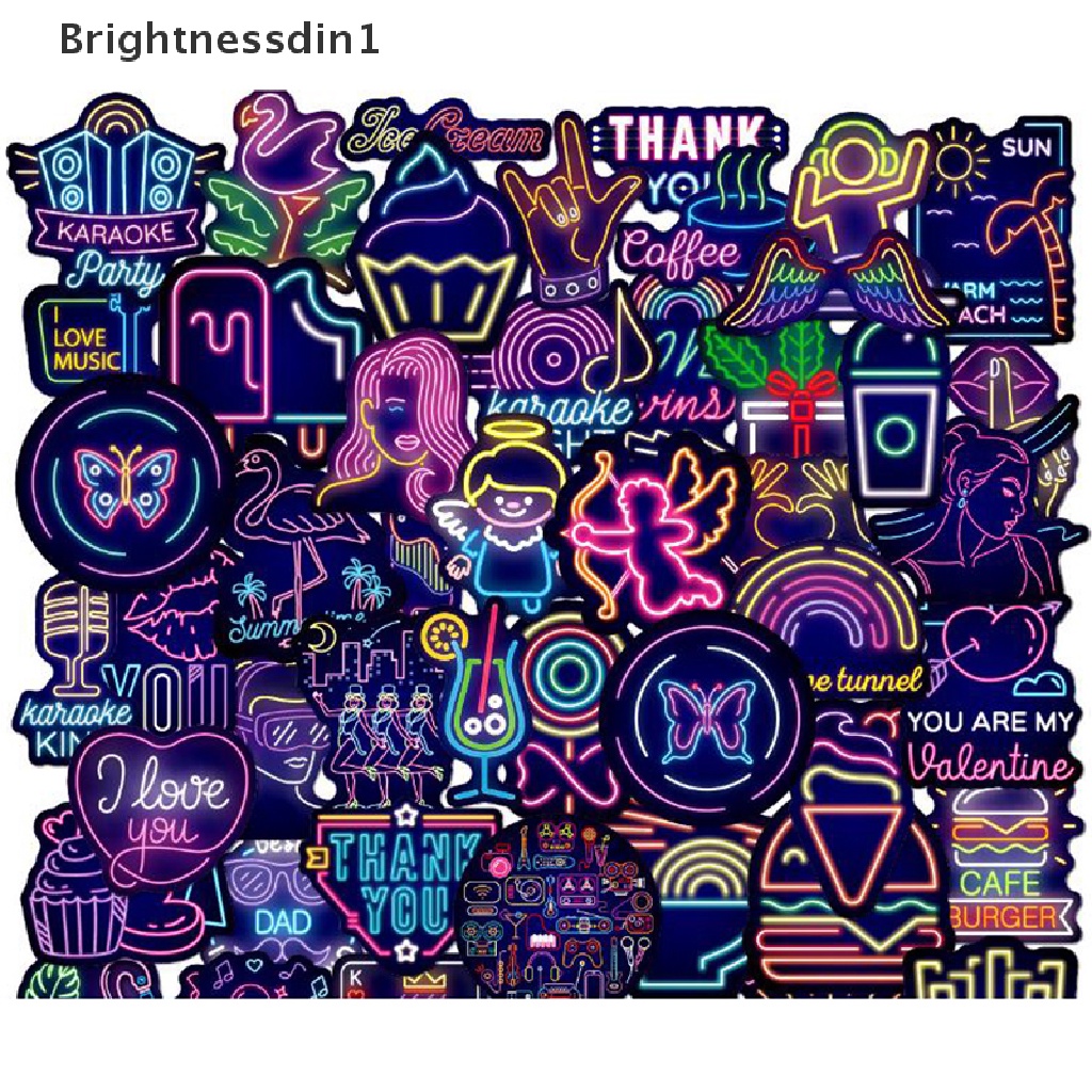 [Brightnessdin1] 50pcs Stiker Lampu Neon Tahan Air Laptop Skateboard Bagasi Gitar Stiker Butik