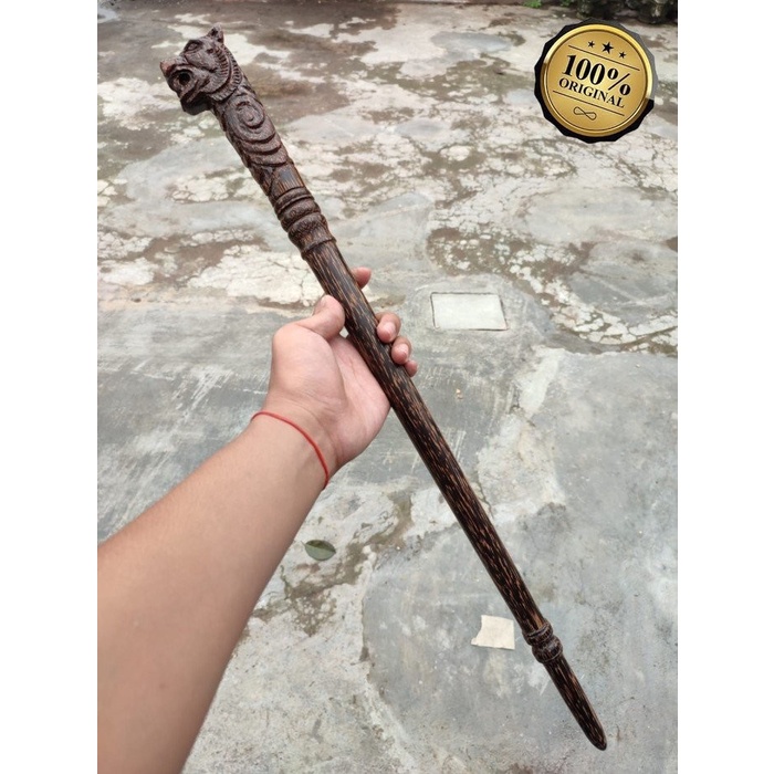 Tongkat komando kayu liwung asli tongkat kayu ukir macan