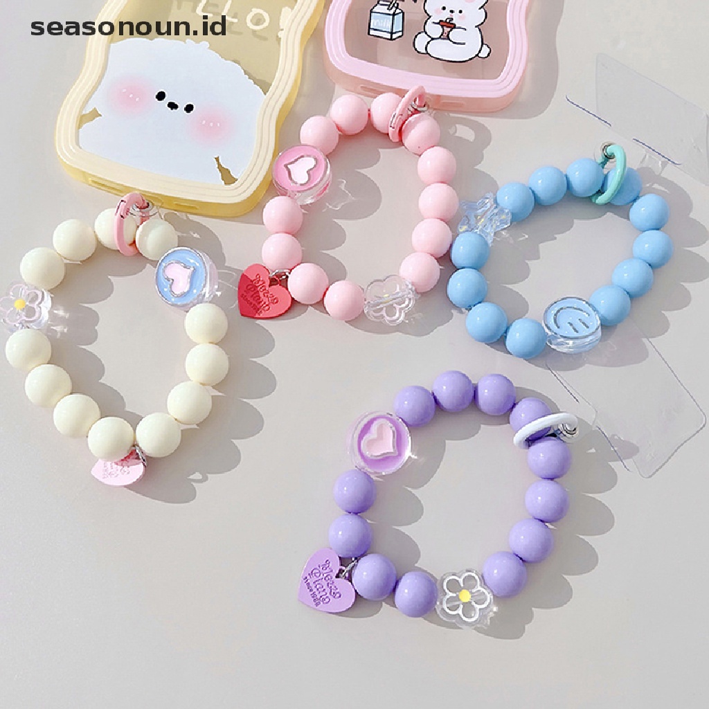 Seasonoun Kartun Rantai Ponsel Anti Hilang Tali Strap Lanyard Akrilik Manik Ponsel Case Gantung Cord Charm.