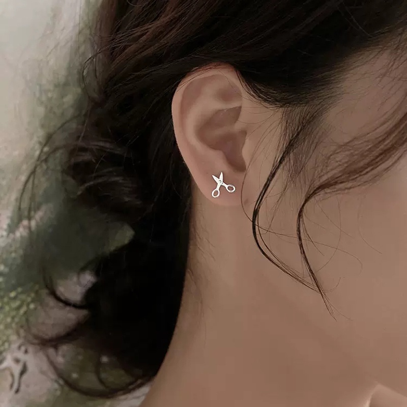 Roselife Korea S925 Perak Lucu Mini Gunting Stud Anting Untuk Wanita Perempuan Anti Alergi Sederhana Fashion Anting-Anting Kreatif Telinga Perhiasan 1pasang