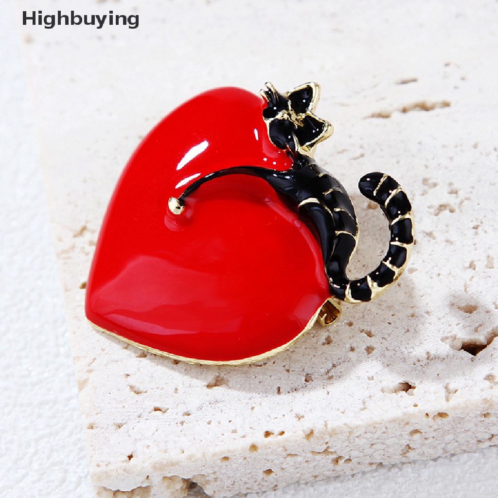 Hbid Fashion Cinta Hati Kucing Malas Enamel Bros Pin Untuk Wanita Lapel Perhiasan Pesta Hadiah Glory