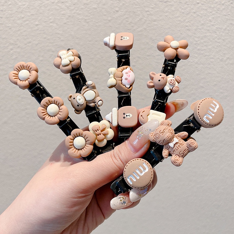 Hair Clip Poni Sisi Hancur Hair Card Anak Bagian Depan Dahi Potong Rambut Kopi Susu Warna Duckbill Clip Aksesoris Rambut