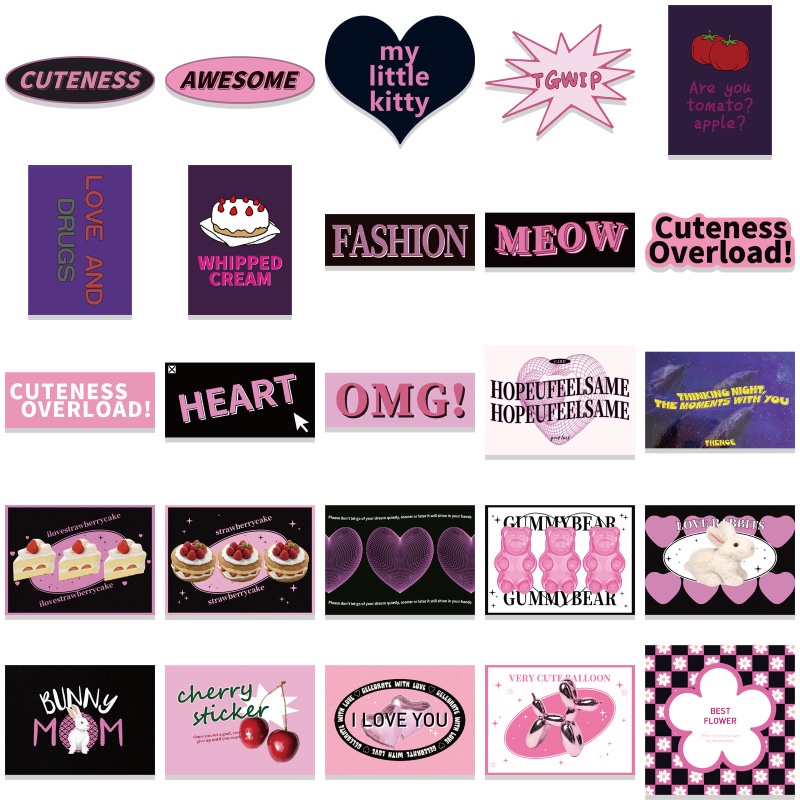 50pcs Stiker Kartun Lucu Gadis Pink Untuk Dekorasi Hadiah Gitar Notebook Rumah DIY Tahan Air Stiker